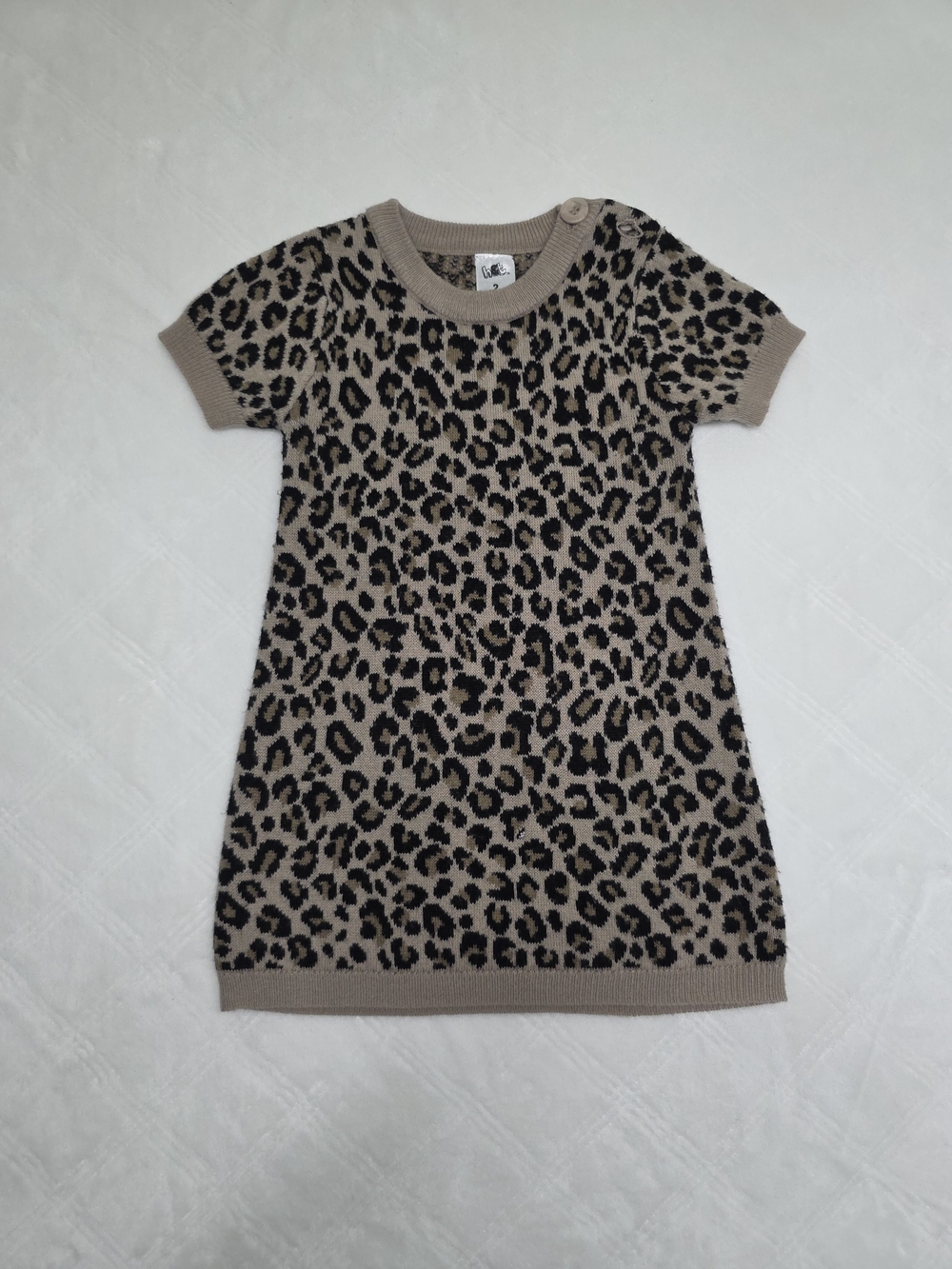 Leopard Print Knit Kids Dress - Taupe & Black